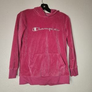 Champion Pink Velour like Pullover Hoodie Large